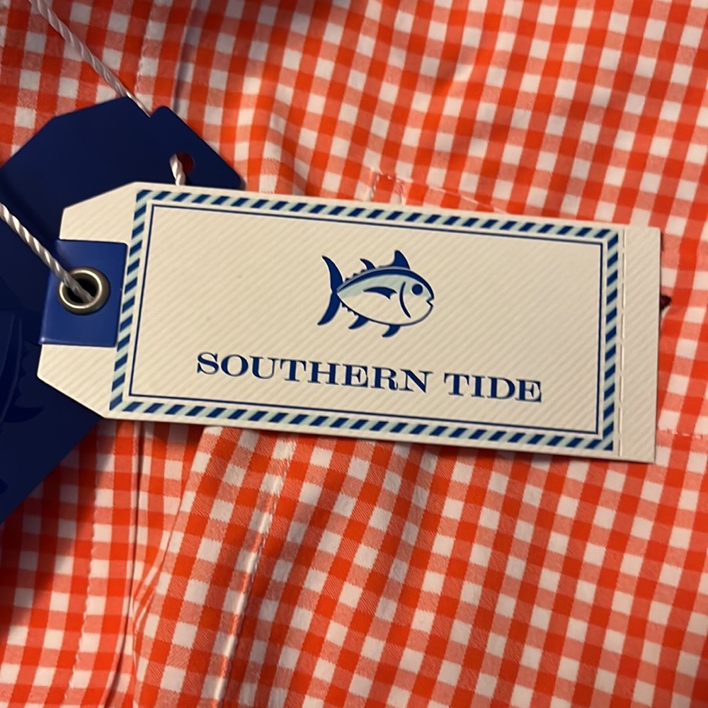VT Southern Tide Endzone Orange Button Up Shirt - Picture 6 of 6